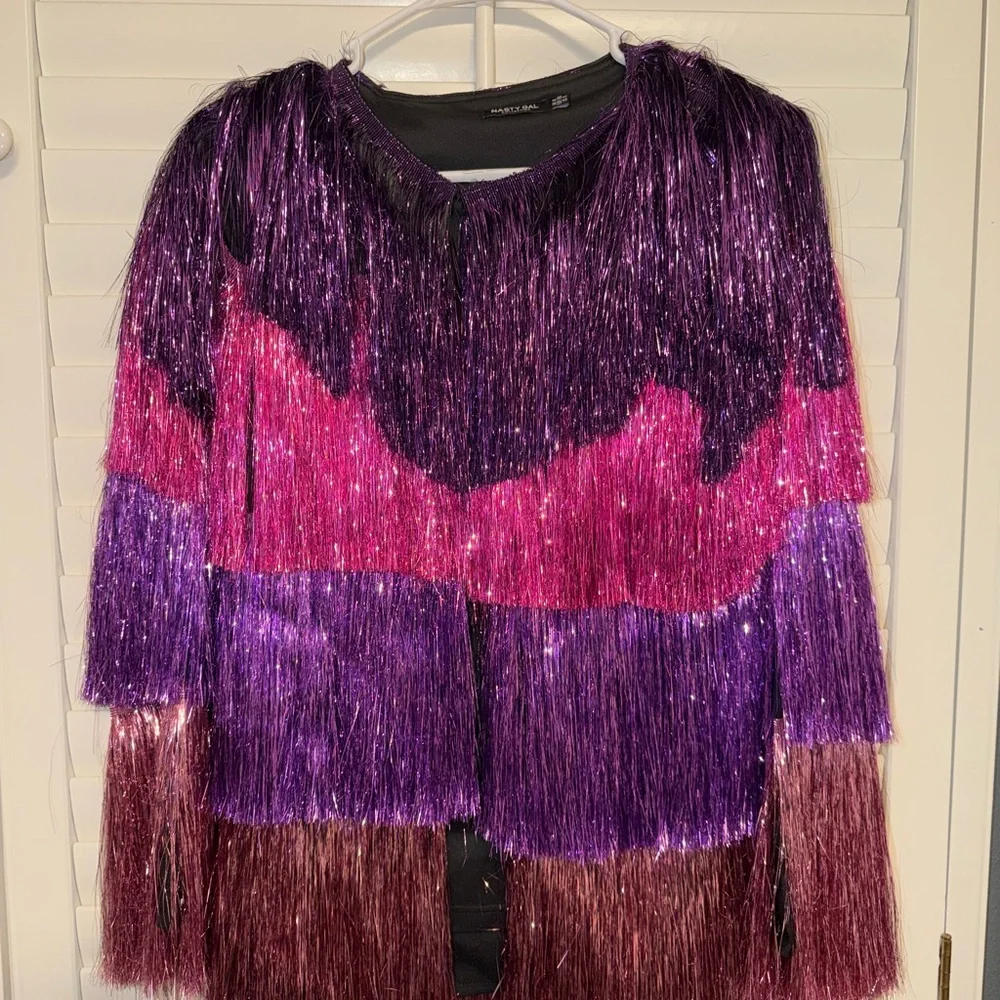 Nasty Gal Purple and Pink Fringe Jacket - Picture 1 of 3